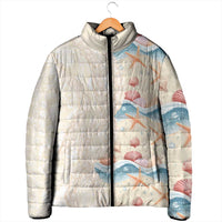 Beige Hawaii Lei Seashells Starfish Padded Jacket Sandy Sylized - Polynesian Pride
