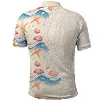 Beige Hawaii Lei Seashells Starfish Polo Shirt Sandy Sylized - Polynesian Pride