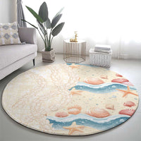 Beige Hawaii Lei Seashells Starfish Round Carpet Sandy Sylized - Polynesian Pride
