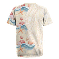 Beige Hawaii Lei Seashells Starfish Rugby Jersey Sandy Sylized - Polynesian Pride