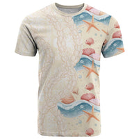 Beige Hawaii Lei Seashells Starfish T Shirt Sandy Sylized - Polynesian Pride
