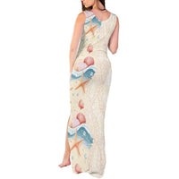 Beige Hawaii Lei Seashells Starfish Tank Maxi Dress Sandy Sylized - Polynesian Pride