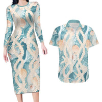 Hawaii Lei Seashells Starfish Couples Matching Long Sleeve Bodycon Dress and Hawaiian Shirt Fresh Summer Vibe - Polynesian Pride