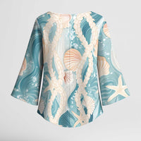 Hawaii Lei Seashells Starfish Kimono Sleeve Blouse Fresh Summer Vibe - Polynesian Pride