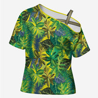 Hawaii Summer Tropical Leaves Cross Shoulder Shirt LT01 Female Yellow - Polynesian Pride