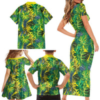 Hawaii Summer Tropical Leaves Family Matching Short Sleeve Bodycon Dress and Hawaiian Shirt - Polynesian Pride