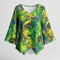 Hawaii Summer Tropical Leaves Kimono Sleeve Blouse LT01 Female Yellow - Polynesian Pride
