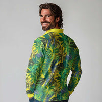 Hawaii Summer Tropical Leaves Long Sleeve Polo Shirt - Polynesian Pride