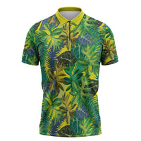 Hawaii Summer Tropical Leaves Zipper Polo Shirt - Polynesian Pride