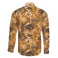 Hawaii Gold Tropical Leaves Family Matching Off Shoulder Short Dress and Hawaiian Shirt - Polynesian Pride