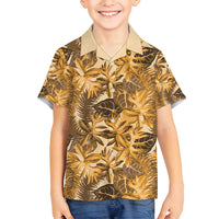 Hawaii Gold Tropical Leaves Family Matching Puletasi and Hawaiian Shirt - Polynesian Pride