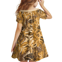 Hawaii Gold Tropical Leaves Family Matching Short Sleeve Bodycon Dress and Hawaiian Shirt - Polynesian Pride