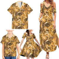 Hawaii Gold Tropical Leaves Family Matching Summer Maxi Dress and Hawaiian Shirt - Polynesian Pride