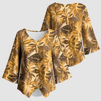 Hawaii Gold Tropical Leaves Kimono Sleeve Blouse - Polynesian Pride