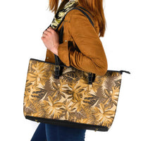 Hawaii Gold Tropical Leaves Leather Tote Bag - Polynesian Pride
