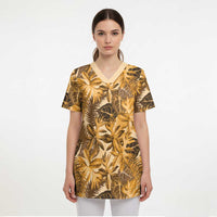 Hawaii Gold Tropical Leaves Scrub Top - Polynesian Pride