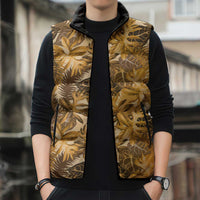 Hawaii Gold Tropical Leaves Sleeveless Puffer Jacket LT01 - Polynesian Pride