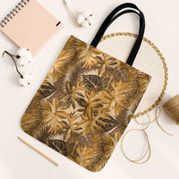 Hawaii Gold Tropical Leaves Tote Bag LT01 Black Strap One Size Gold - Polynesian Pride