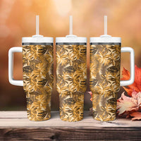 Hawaii Gold Tropical Leaves Tumbler With Handle - Polynesian Pride