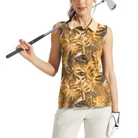 Hawaii Gold Tropical Leaves Women Sleeveless Polo Shirt - Polynesian Pride