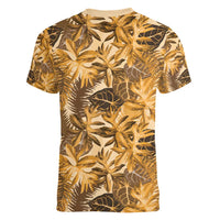 Hawaii Gold Tropical Leaves Women V-Neck T-Shirt - Polynesian Pride