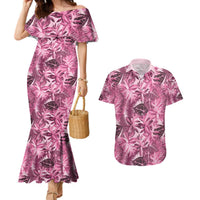Hawaii Pink Tropical Leaves Couples Matching Mermaid Dress and Hawaiian Shirt LT01 Pink - Polynesian Pride