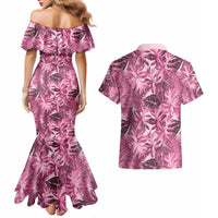 Hawaii Pink Tropical Leaves Couples Matching Mermaid Dress and Hawaiian Shirt LT01 - Polynesian Pride