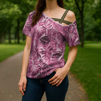 Hawaii Pink Tropical Leaves Cross Shoulder Shirt LT01 - Polynesian Pride