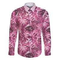 Hawaii Pink Tropical Leaves Family Matching Off The Shoulder Long Sleeve Dress and Hawaiian Shirt - Polynesian Pride