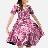 Hawaii Pink Tropical Leaves Family Matching Off Shoulder Maxi Dress and Hawaiian Shirt - Polynesian Pride