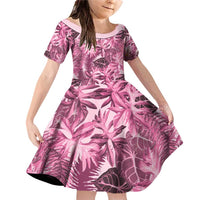 Hawaii Pink Tropical Leaves Family Matching Off Shoulder Short Dress and Hawaiian Shirt - Polynesian Pride