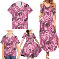 Hawaii Pink Tropical Leaves Family Matching Summer Maxi Dress and Hawaiian Shirt - Polynesian Pride