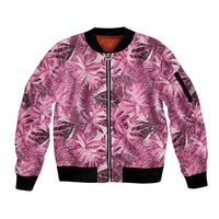 Hawaii Pink Tropical Leaves Sleeve Zip Bomber Jacket - Polynesian Pride