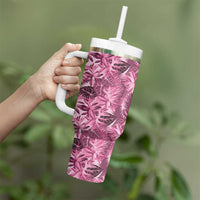 Hawaii Pink Tropical Leaves Tumbler With Handle - Polynesian Pride
