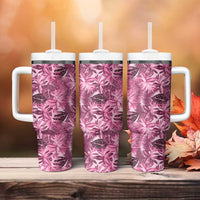 Hawaii Pink Tropical Leaves Tumbler With Handle - Polynesian Pride