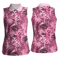 Hawaii Pink Tropical Leaves Women Sleeveless Polo Shirt - Polynesian Pride