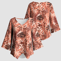 Hawaii Red Brown Tropical Leaves Kimono Sleeve Blouse - Polynesian Pride