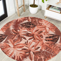 Hawaii Red Brown Tropical Leaves Round Carpet - Polynesian Pride