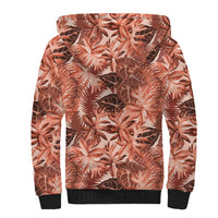 Hawaii Red Brown Tropical Leaves Sherpa Hoodie - Polynesian Pride