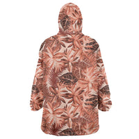 Hawaii Red Brown Tropical Leaves Wearable Blanket Hoodie - Polynesian Pride