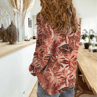 Hawaii Red Brown Tropical Leaves Women Casual Shirt - Polynesian Pride