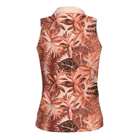 Hawaii Red Brown Tropical Leaves Women Sleeveless Polo Shirt - Polynesian Pride