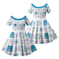 Hawaii Coastal Summer Postcard Family Matching Long Sleeve Bodycon Dress and Hawaiian Shirt