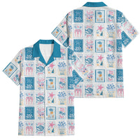 Hawaii Coastal Summer Postcard Family Matching Off The Shoulder Long Sleeve Dress and Hawaiian Shirt
