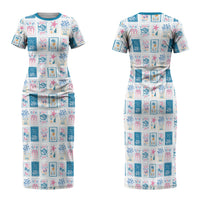 Hawaii Coastal Summer Postcard Family Matching Short Sleeve Bodycon Dress and Hawaiian Shirt