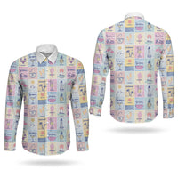 Aloha Summer Posters Grunge Textures Couples Matching Long Sleeve Bodycon Dress and Long Sleeve Button Shirt