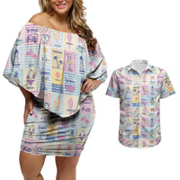 Aloha Summer Posters Grunge Textures Couples Matching Off Shoulder Short Dress and Hawaiian Shirt