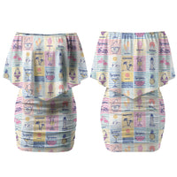 Aloha Summer Posters Grunge Textures Couples Matching Off Shoulder Short Dress and Long Sleeve Button Shirt