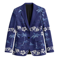 Blue Hawaii Palm Tree Hibiscus Blazer Fantasy Summer Vibe LT01 Unisex Blue - Polynesian Pride