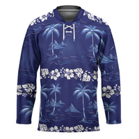 Blue Hawaii Palm Tree Hibiscus Hockey Jersey Fantasy Summer Vibe LT01 Unisex Blue - Polynesian Pride